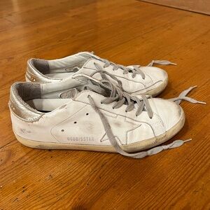 Golden Goose low top leather sneakers, white and silver accents